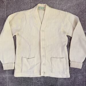 Men's Vintage 50's Imperial Off White Varsity Cardigan Button Up Sweater Sz 42